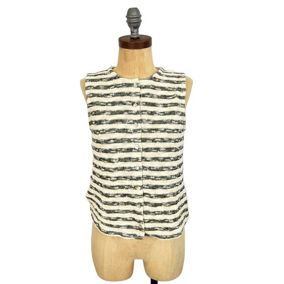MADEWELL Crewneck Sweater Vest Stripe S Natural Knit Tank Button Up NWT B47 - Picture 2 of 7